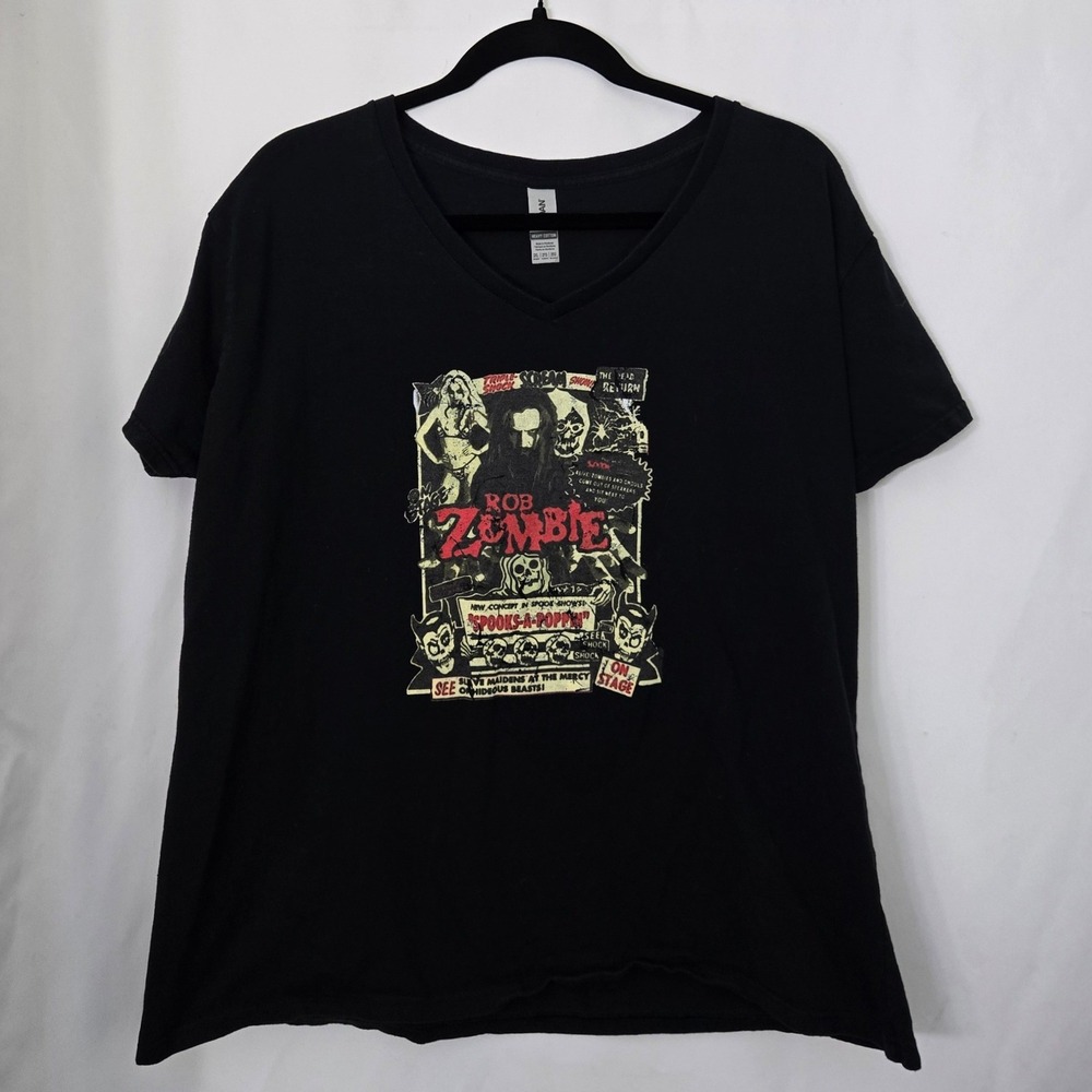 Rob Zombie T Shirt Womens‎ 2XL Spooks A Poppin Horror Band Tee Black V Neck